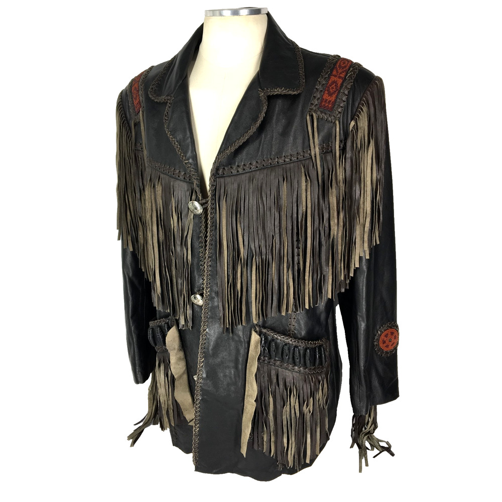 48R Scully Mens 100% Genuine Leather Ranch Western Hand Beaded 3 Button Jacket - Picture 4 of 16